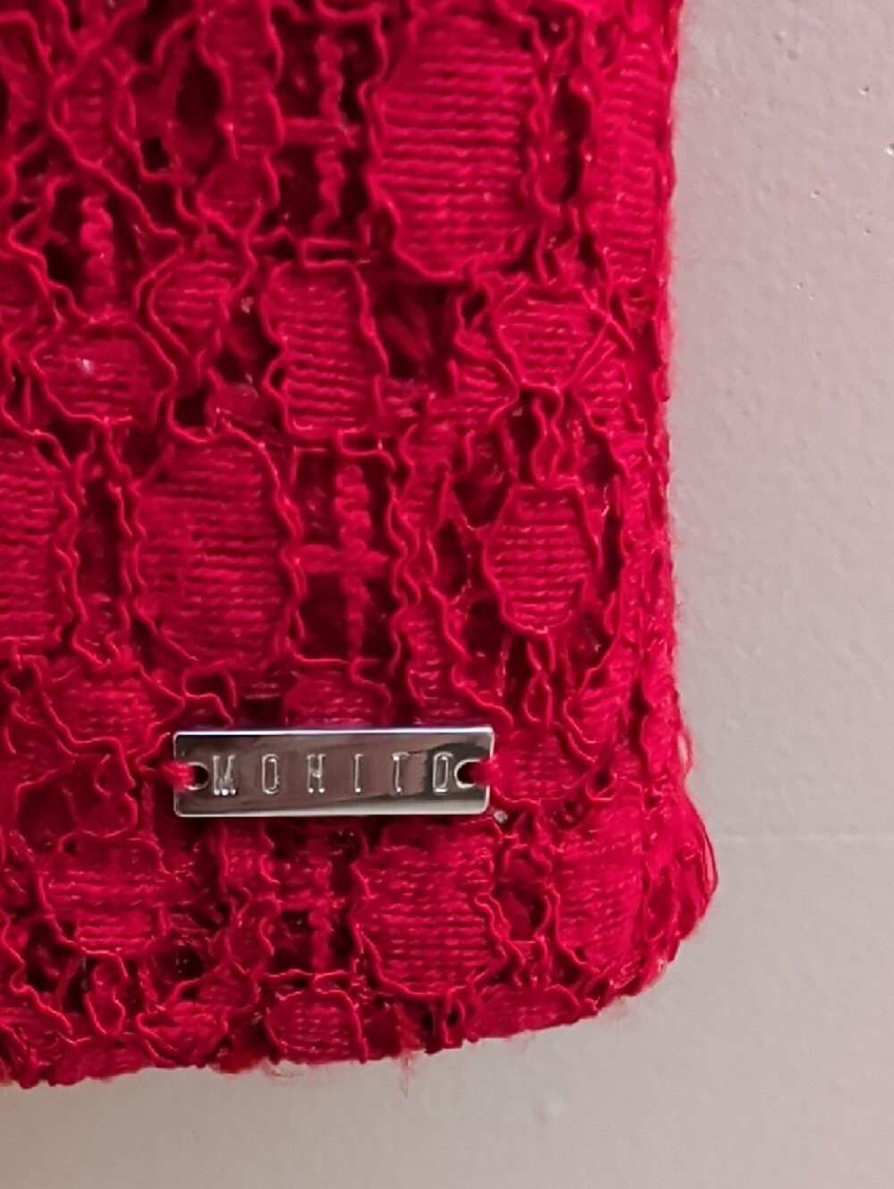 MOHITO Collection Red Stretch Lace Long Sleeve Shift Dress Size L - Picture 2 of 10